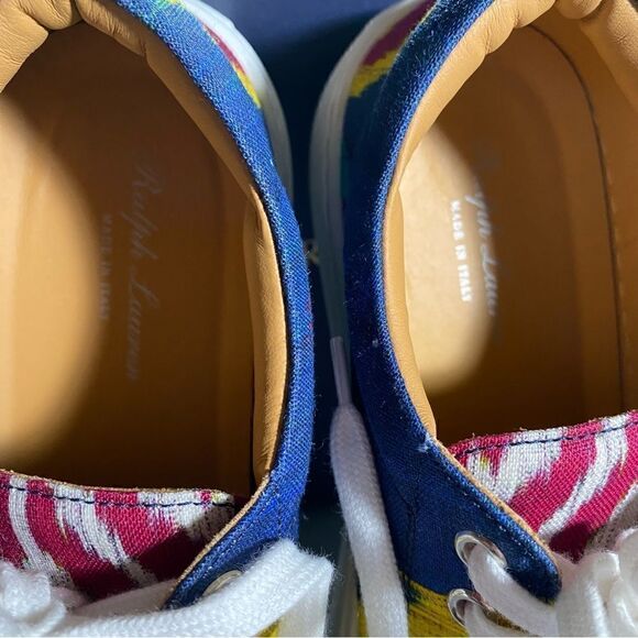 Ralph Lauren Spring 2022 Collection Blue Multi Ikat Print Simra Low Top Sneaker - Picture 14 of 16